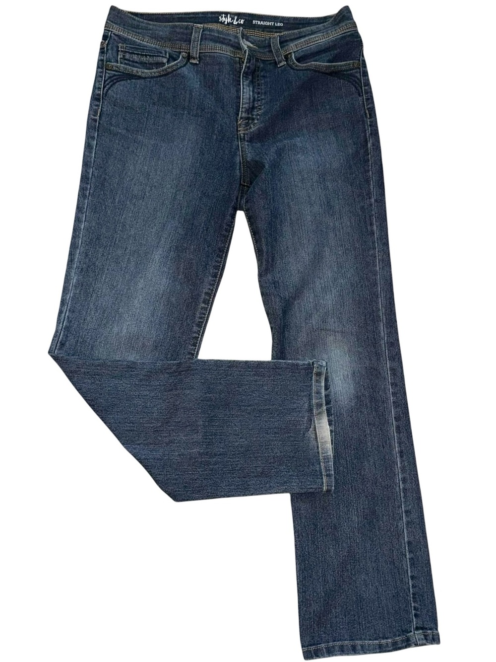 Style & Co. Women’s Straight Lef Jeans in Med-Dark Wash